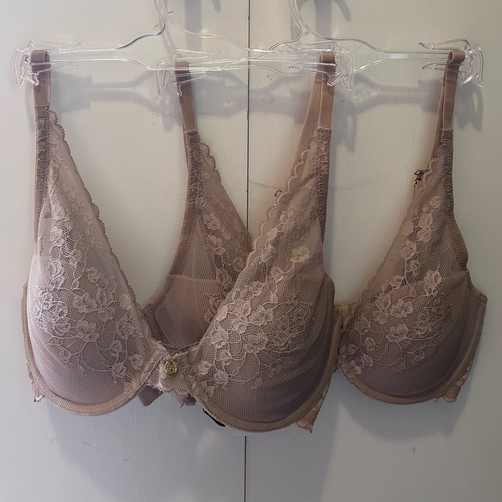 NWT 2 Pack Natori Cherry Blossom Bras Size 30D Nude Lined Racerback Convertible